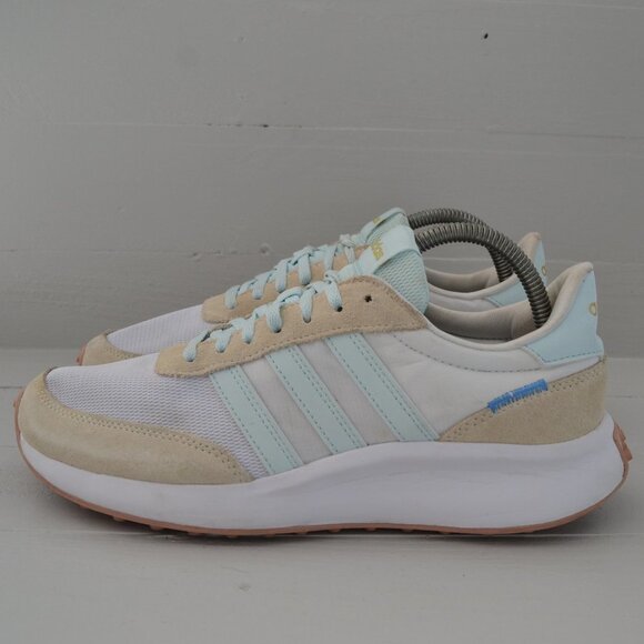 Adidas Womens Run 70s Shoe Size 9 White Blue and Tan - Picture 1 of 10
